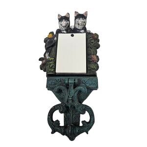 Vintage 80s Cast Iron Door Knocker Tuxedo Cat Note Pad Cottage Whimsical 12 in